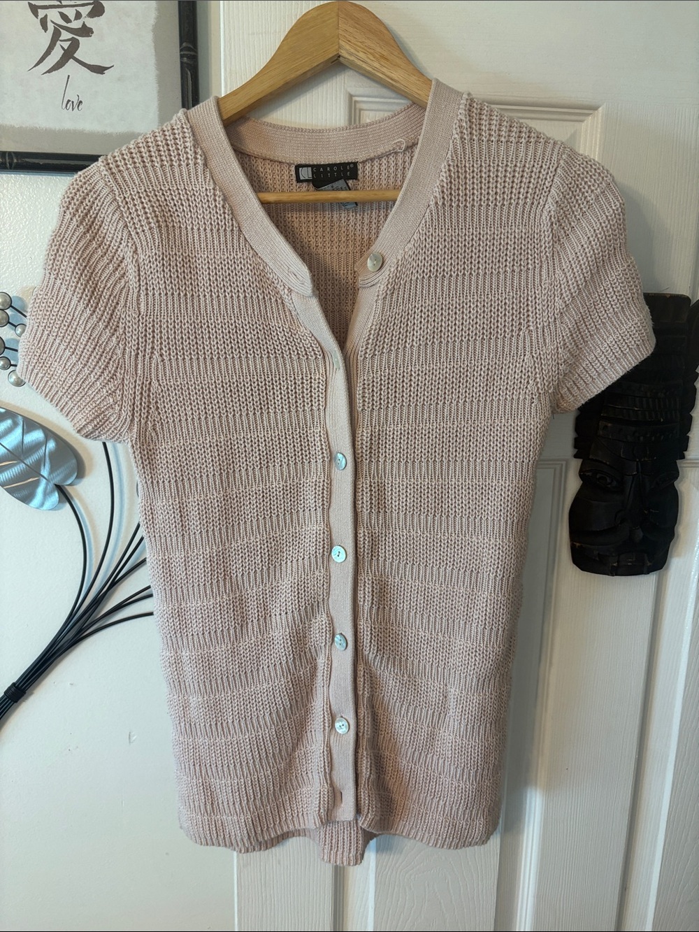 Carole Little Short-Sleeve Button Cardigan in Blush